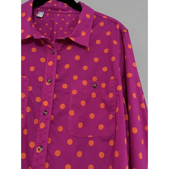 JC Penney Womens Pink & Orange Polka Dot Top w/ Floral Embroidery Button Down 1X - Picture 6 of 10